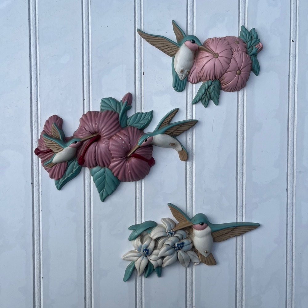 Vintage 1993 Burwood Products Hummingbird Floral Wall Decor Set of 3 3303 USA